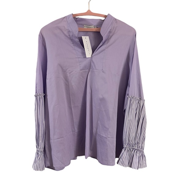 Harshman Chantal Striped Sleeve Popover Blouse Lilac Size 2X NWT - Picture 3 of 13